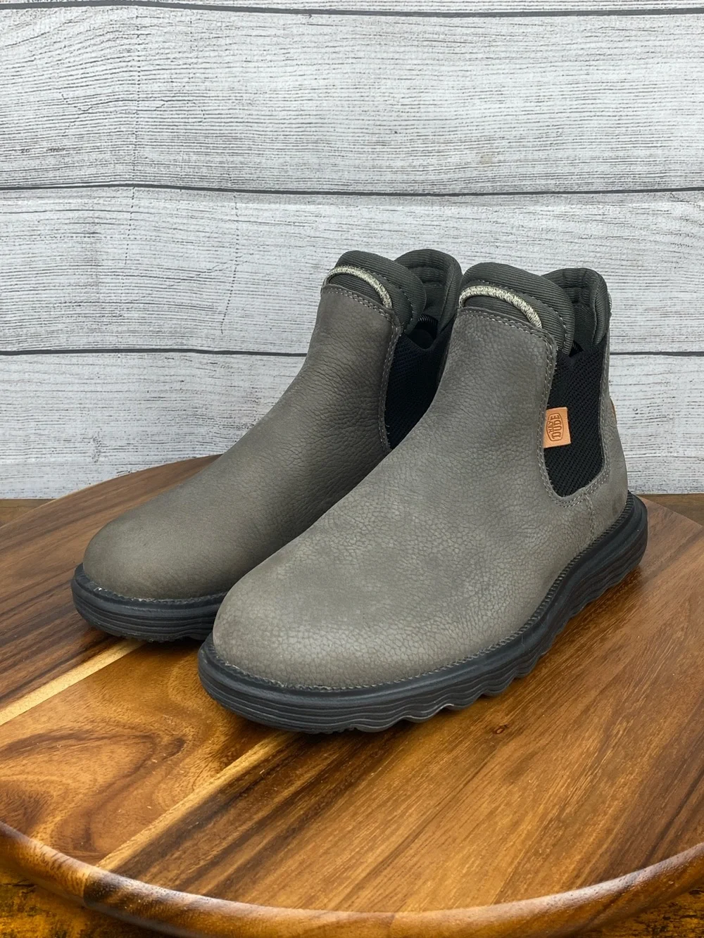 Hey Dude Branson Boot Grey Craft Leather Lightweight Chelsea Style Men’s Size 7